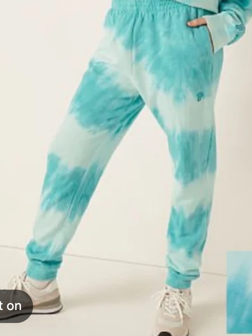 Pink Victoria's Secret Teal And White Tie-Dye Track Pants